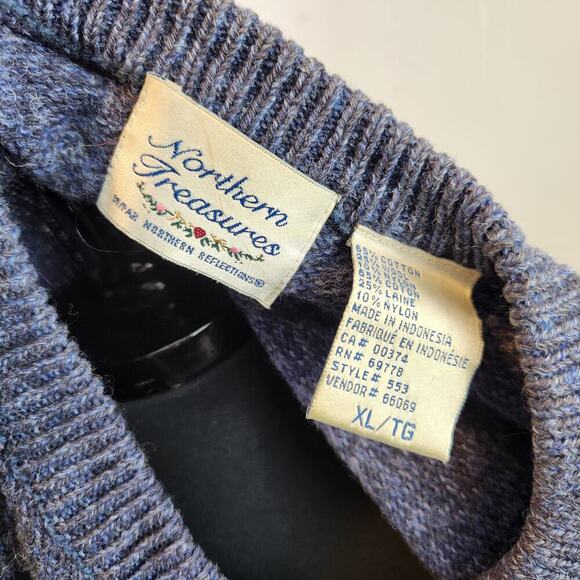 Vintage Northern Treasures Birdhouse Cardigan Sweater Blue Cottage XL - Picture 4 of 4